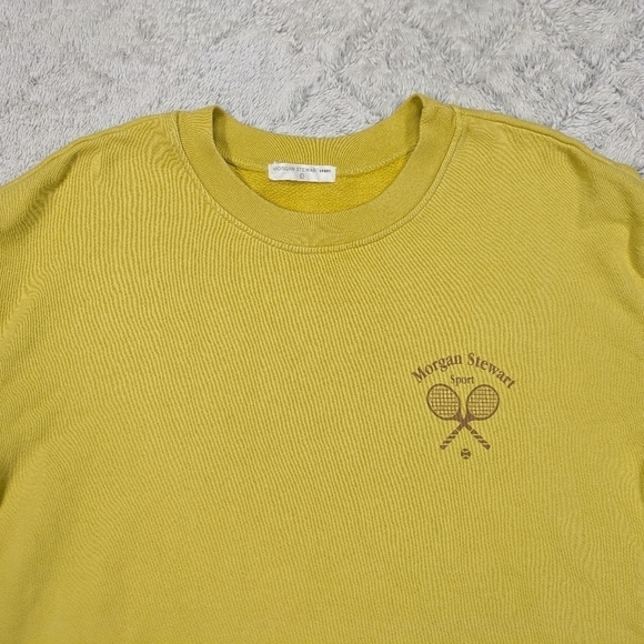 Morgan Stewart Sweatshirt Women's L Yellow Sport Tennis Crew Cotton French Terry - Picture 3 of 7